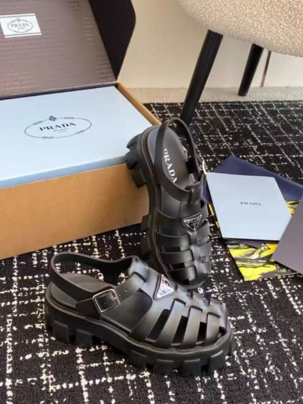 Prada Black Chunky Fisherman Sandals